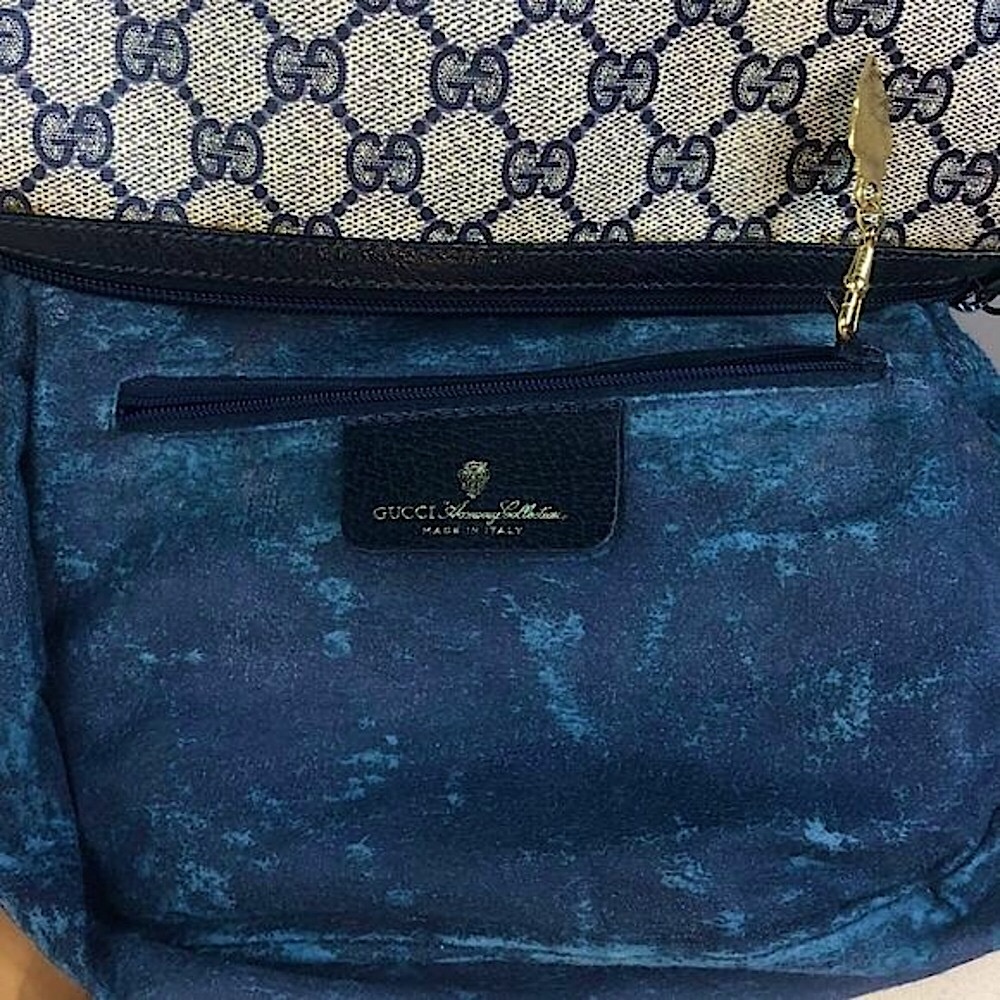 GUCCI GG Navy Sherry Line Leather and Coated Canvas Crossbody Shoulder Bag - Picture 9 of 17